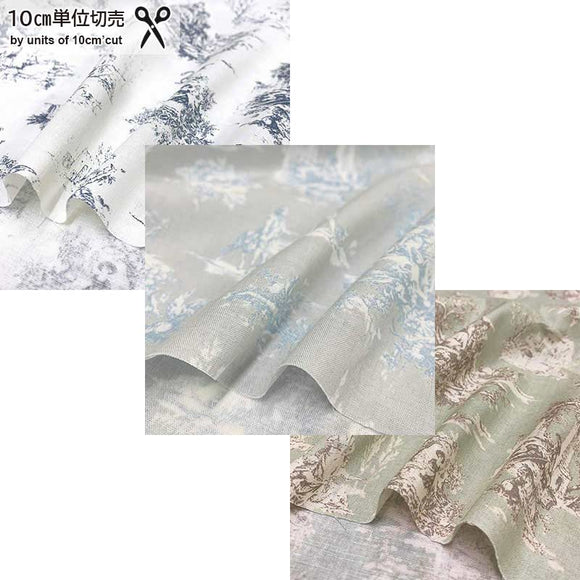 web20240710-03, Antique-style Line Drawing Landscape Fabric, Price per 0.1m, Minimum order is 0.1m~ | Fabric