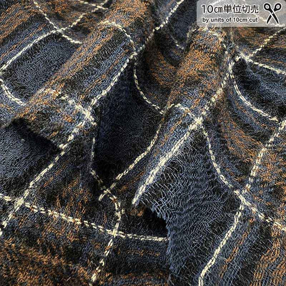 [ 50%OFF / SALE ] web20241220-04, Plaid Wool Gauzes, Navy, Price per 0.1m, Minimum order is 0.1m~ | Fabric