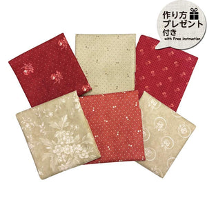 2406, 6 USA Print Fabric Set, Beige & Red, (with Free Japanese instruction)