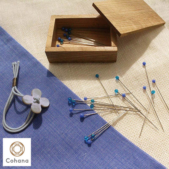 [ Cohana / Order Product ] Glass Sewing Pins in Cherry-Wood Box and Shell Button Sash Clip ( 45-206, 45-207, 45-208, 45-209, 45-210 )