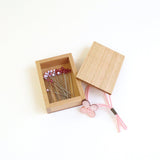 [ Cohana ] Glass Sewing Pins in Cherry-Wood Box and Shell Button Sash Clip ( 45-206, 45-207, 45-208, 45-209, 45-210 )