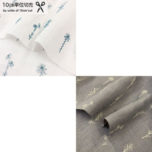 web20210414-02, Linen(100%) with Flower embroidery, (with Japanese instruction for Mask), Price per 0.1m, Minimum order is 0.1m~ | Fabric