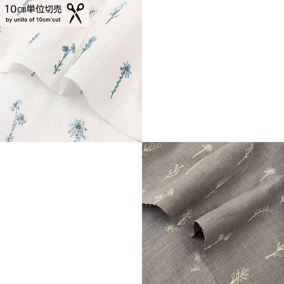 web20210414-02, Linen(100%) with Flower embroidery, (with Japanese instruction for Mask), Price per 0.1m, Minimum order is 0.1m~ | Fabric